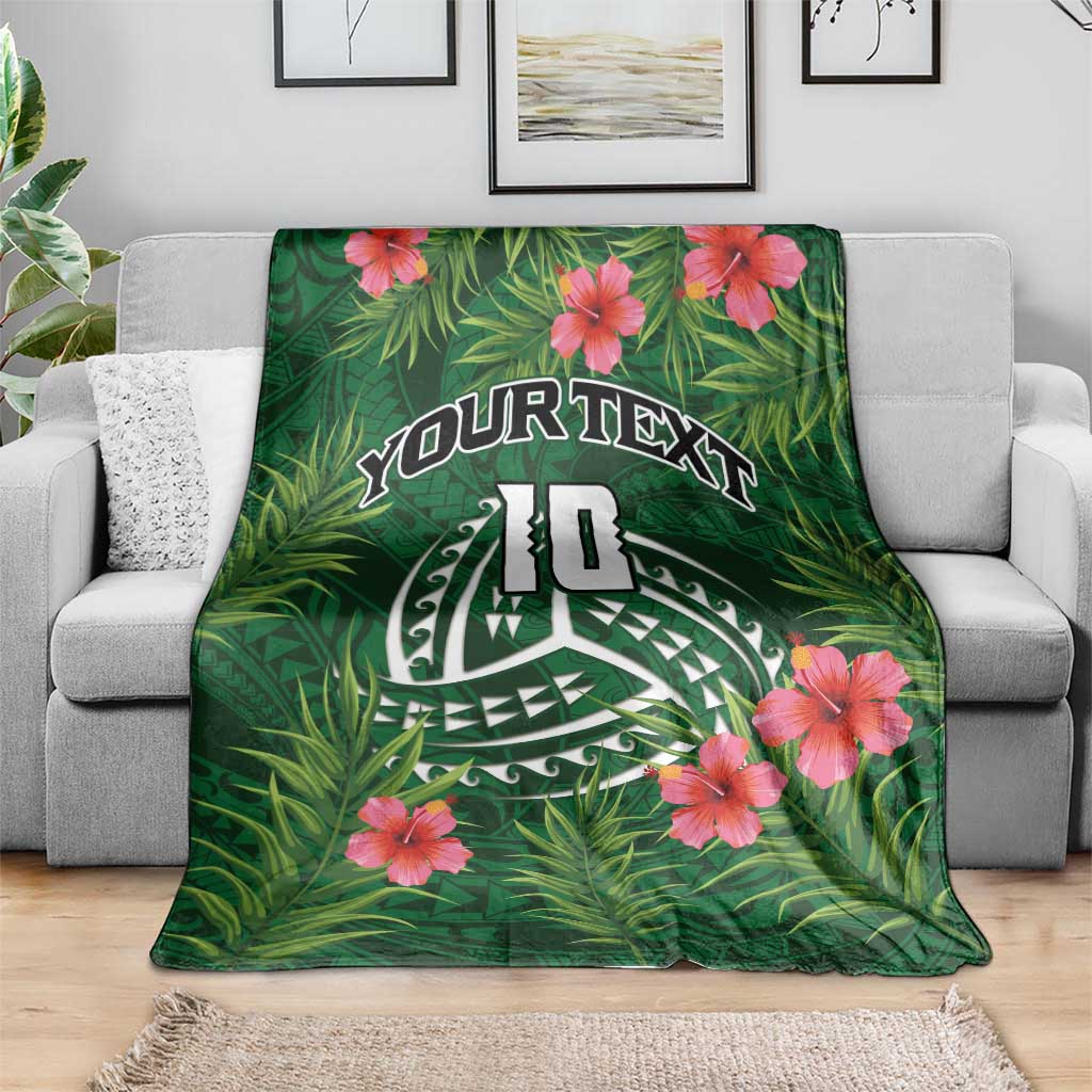 Custom Hawaii Volleyball Blanket Kakau Abstract and Tropical Plants Green Color - Polynesian Pride