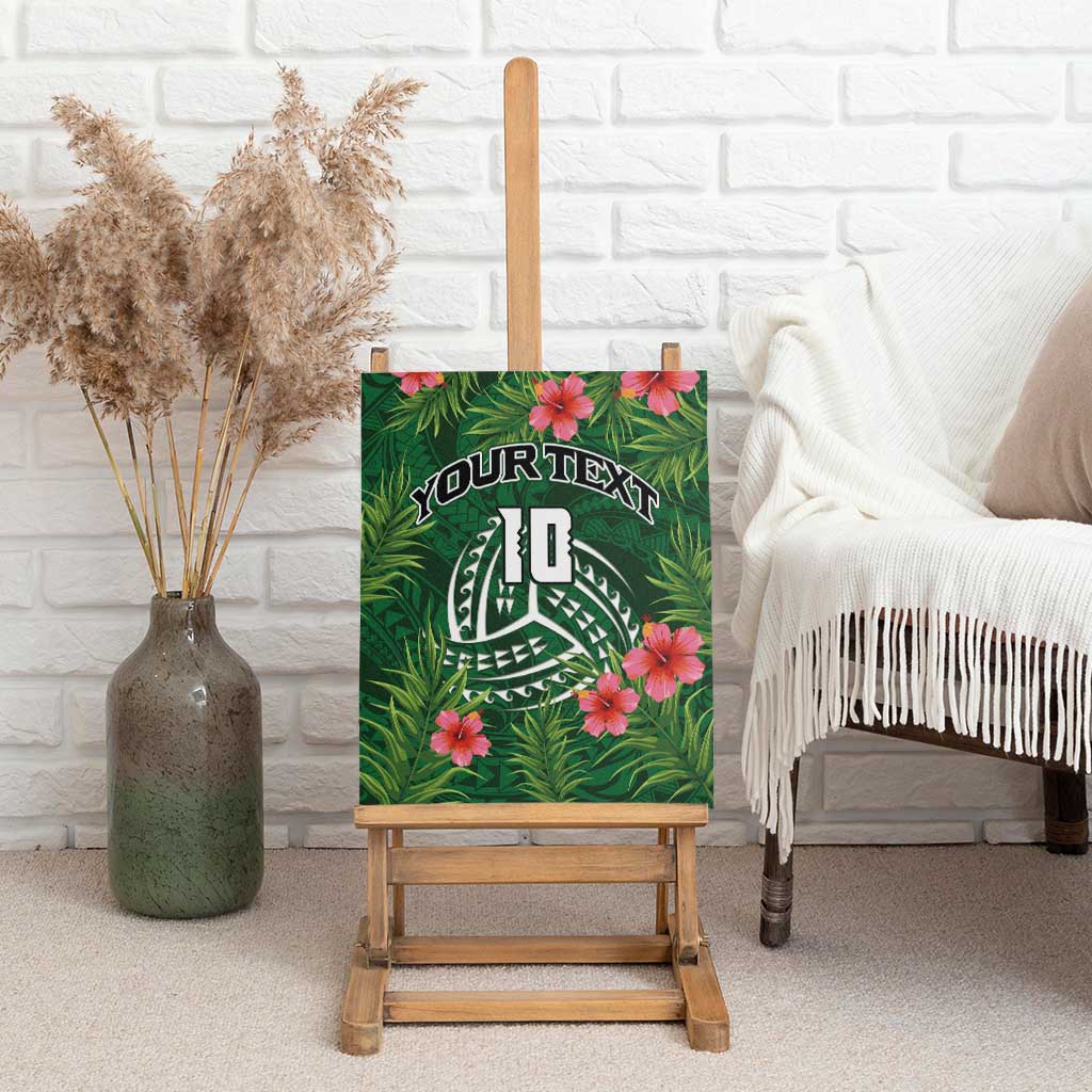 Custom Hawaii Volleyball Canvas Wall Art Kakau Abstract and Tropical Plants Green Color - Polynesian Pride
