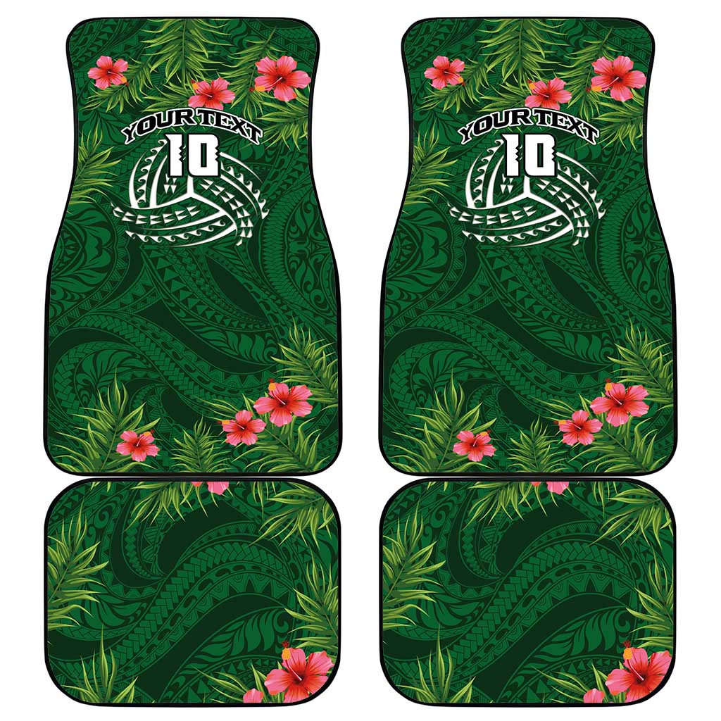 Custom Hawaii Volleyball Car Mats Kakau Abstract and Tropical Plants Green Color - Polynesian Pride