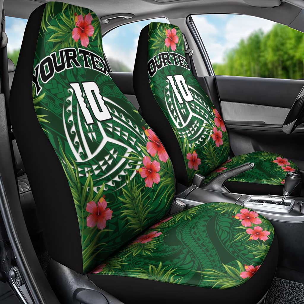 Custom Hawaii Volleyball Car Seat Cover Kakau Abstract and Tropical Plants Green Color - Polynesian Pride