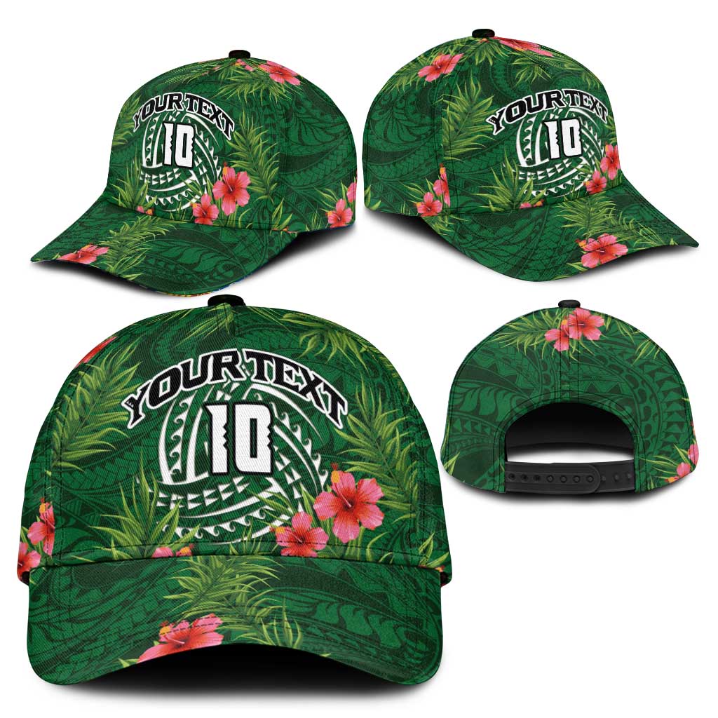 Custom Hawaii Volleyball Classic Cap Kakau Abstract and Tropical Plants Green Color - Polynesian Pride