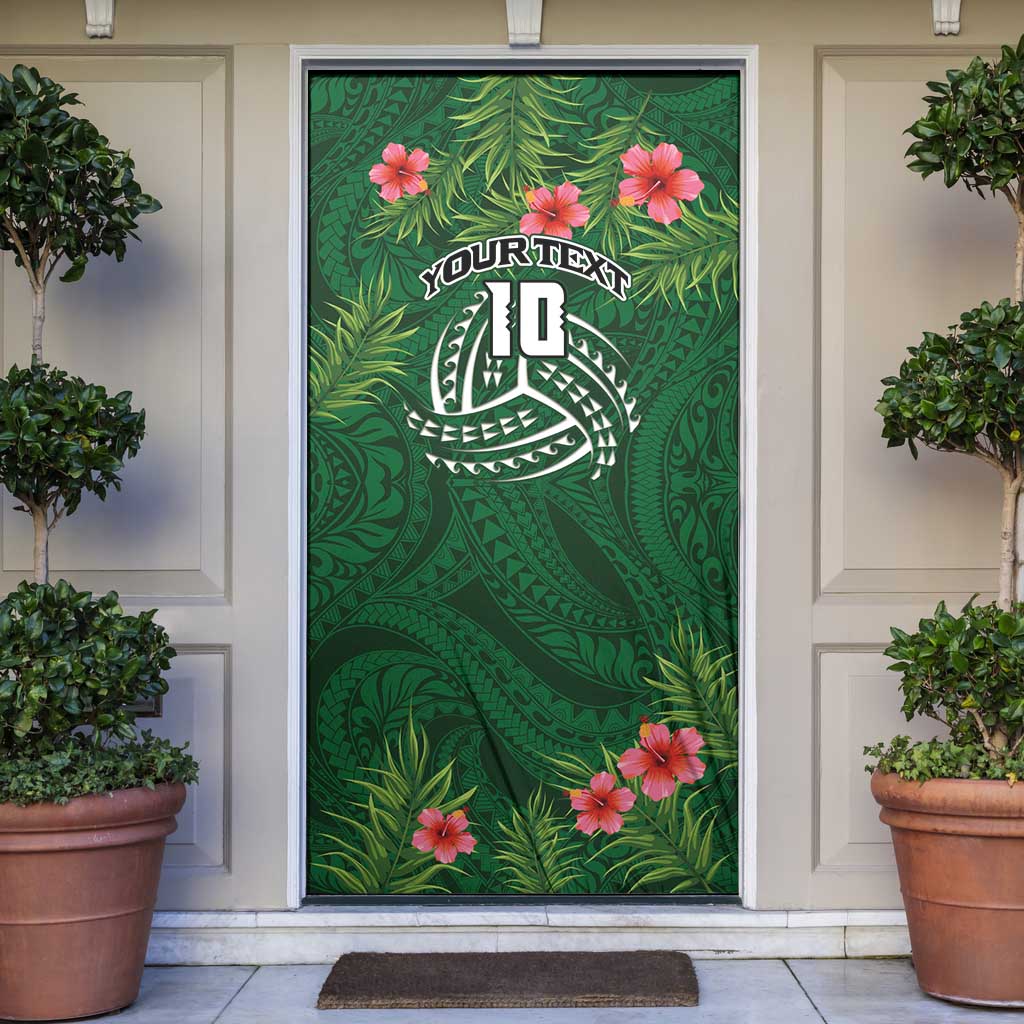 Custom Hawaii Volleyball Door Cover Kakau Abstract and Tropical Plants Green Color - Polynesian Pride