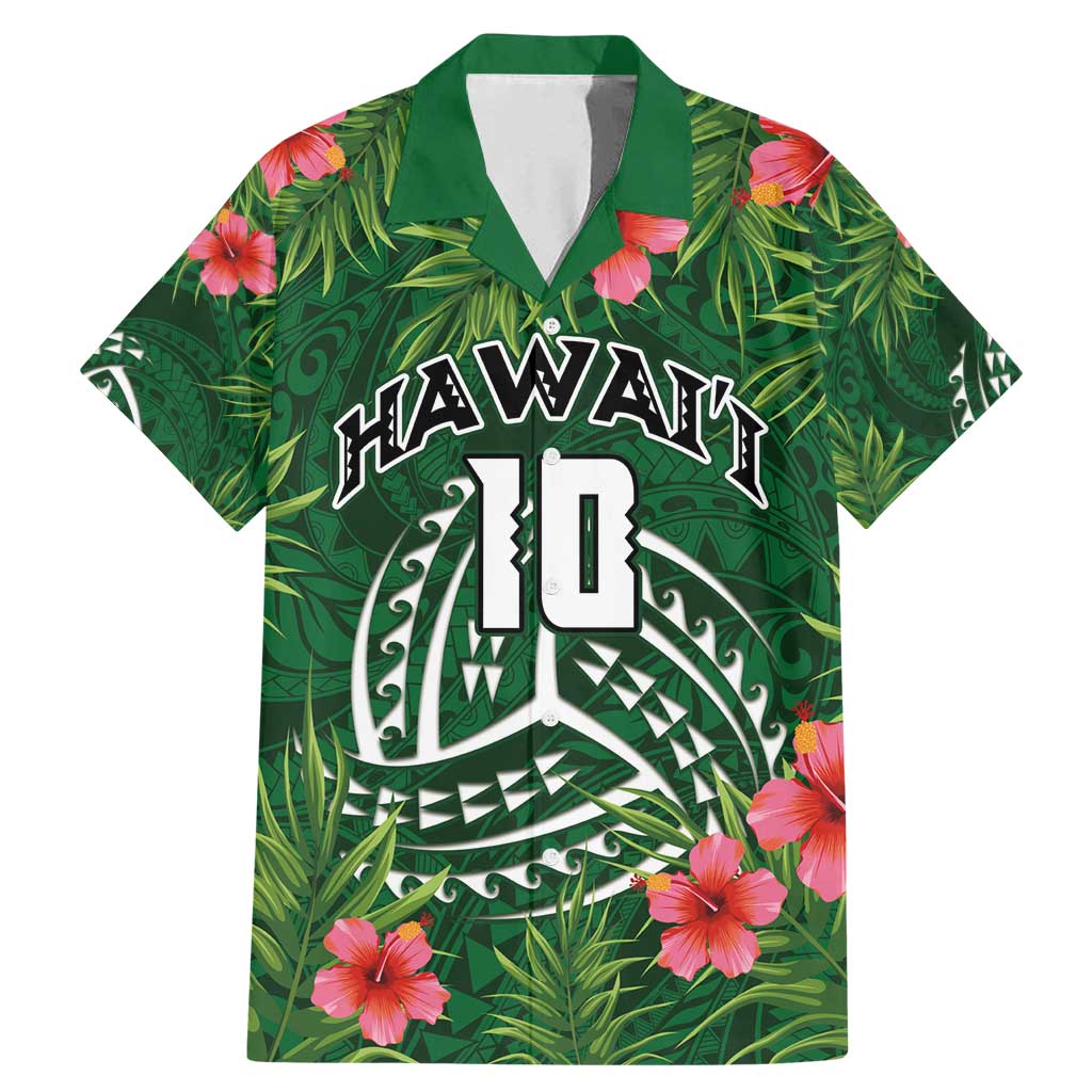 Custom Hawaii Volleyball Family Matching Mermaid Dress and Hawaiian Shirt Kakau Abstract and Tropical Plants Green Color - Polynesian Pride