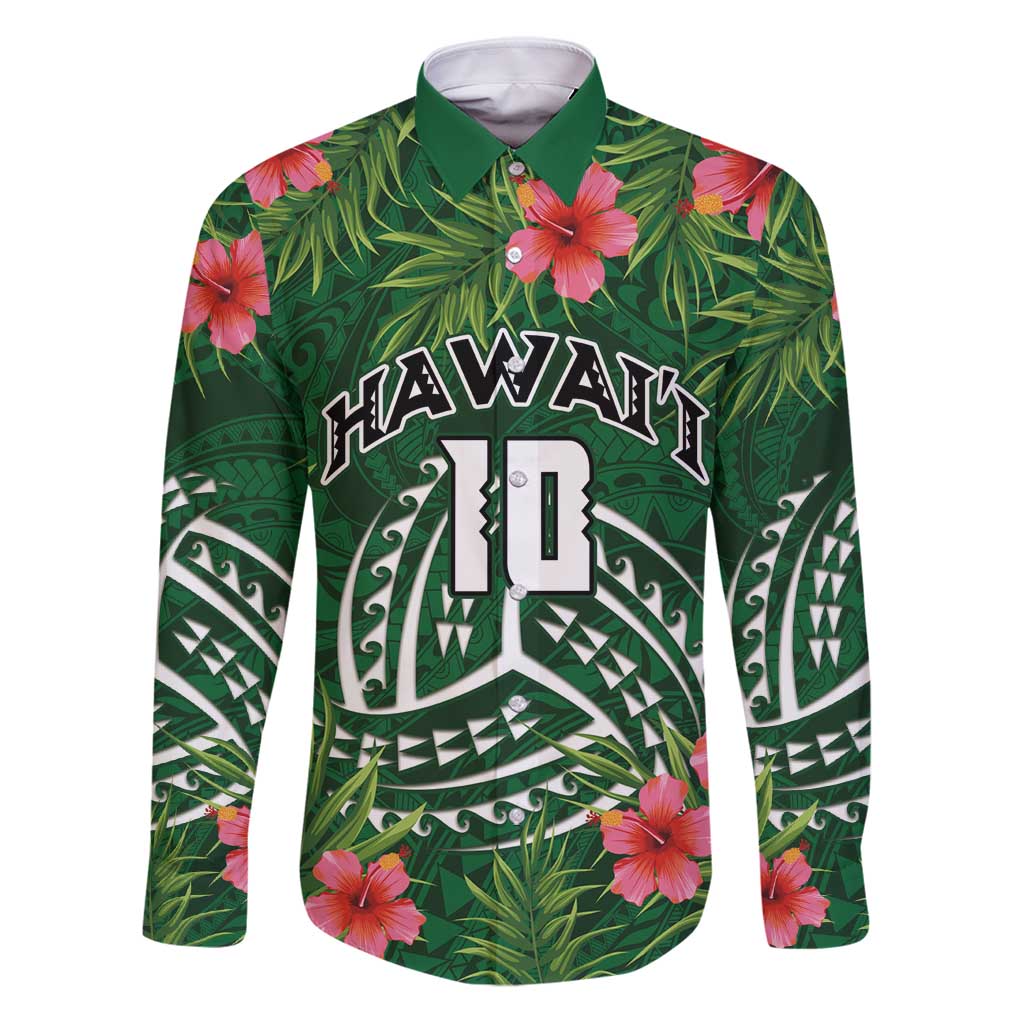Custom Hawaii Volleyball Family Matching Puletasi and Hawaiian Shirt Kakau Abstract and Tropical Plants Green Color - Polynesian Pride