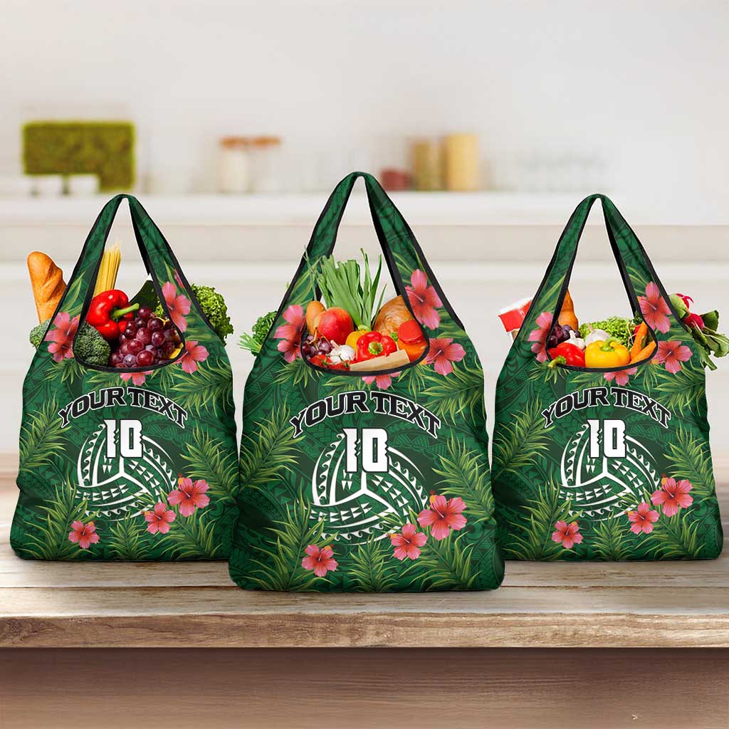 Custom Hawaii Volleyball Grocery Bag Kakau Abstract and Tropical Plants Green Color - Polynesian Pride