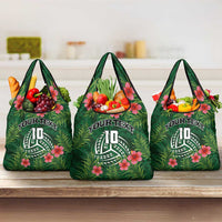 Custom Hawaii Volleyball Grocery Bag Kakau Abstract and Tropical Plants Green Color - Polynesian Pride