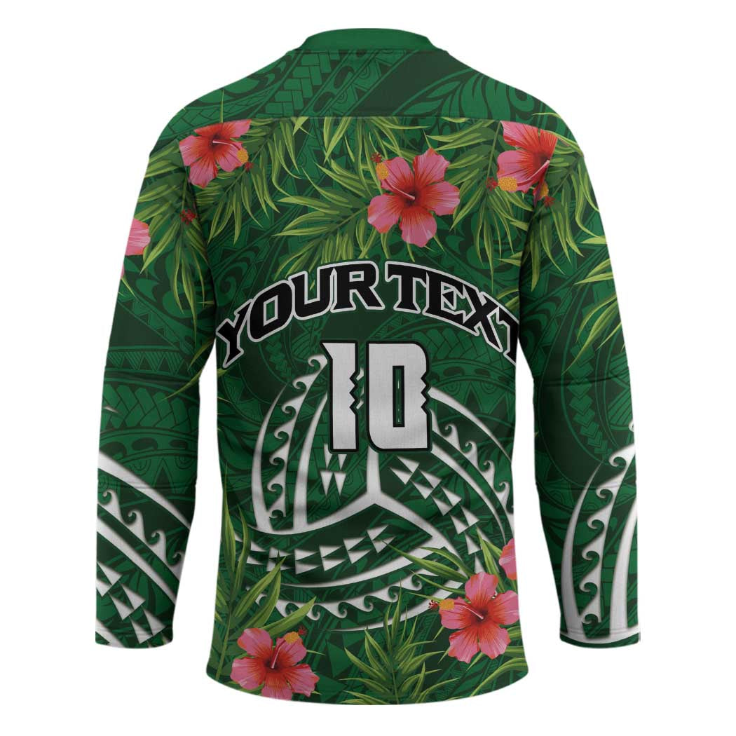 Custom Hawaii Volleyball Hockey Jersey Kakau Abstract and Tropical Plants Green Color - Polynesian Pride