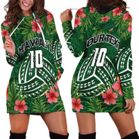 Custom Hawaii Volleyball Hoodie Dress Kakau Abstract and Tropical Plants Green Color - Polynesian Pride