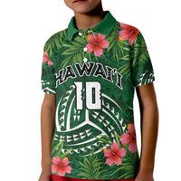 Custom Hawaii Volleyball Kid Polo Shirt Kakau Abstract and Tropical Plants Green Color - Polynesian Pride