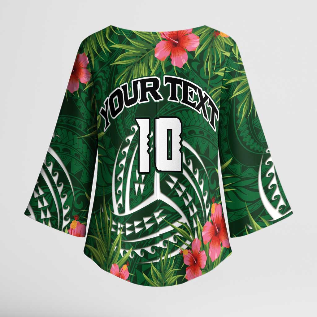 Custom Hawaii Volleyball Kimono Sleeve Blouse Kakau Abstract and Tropical Plants Green Color - Polynesian Pride
