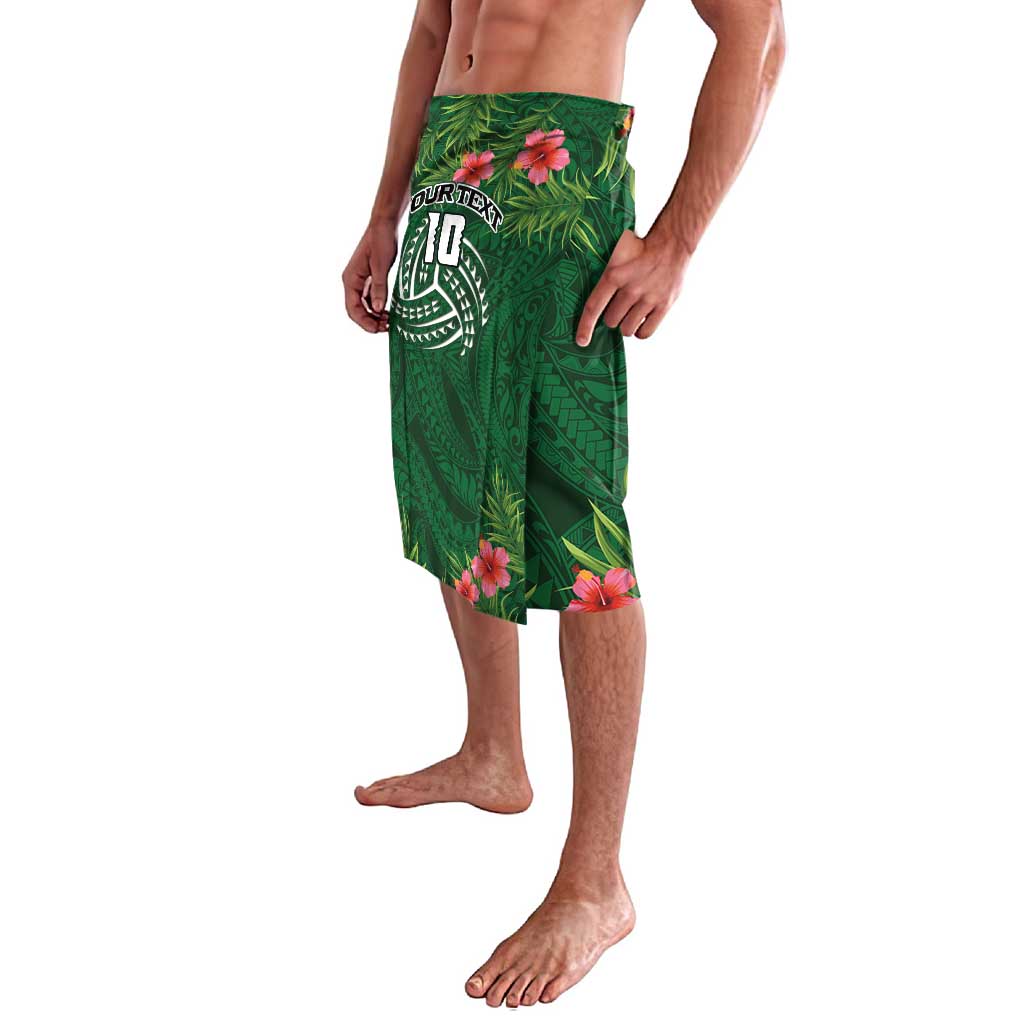 Custom Hawaii Volleyball Lavalava Kakau Abstract and Tropical Plants Green Color - Polynesian Pride
