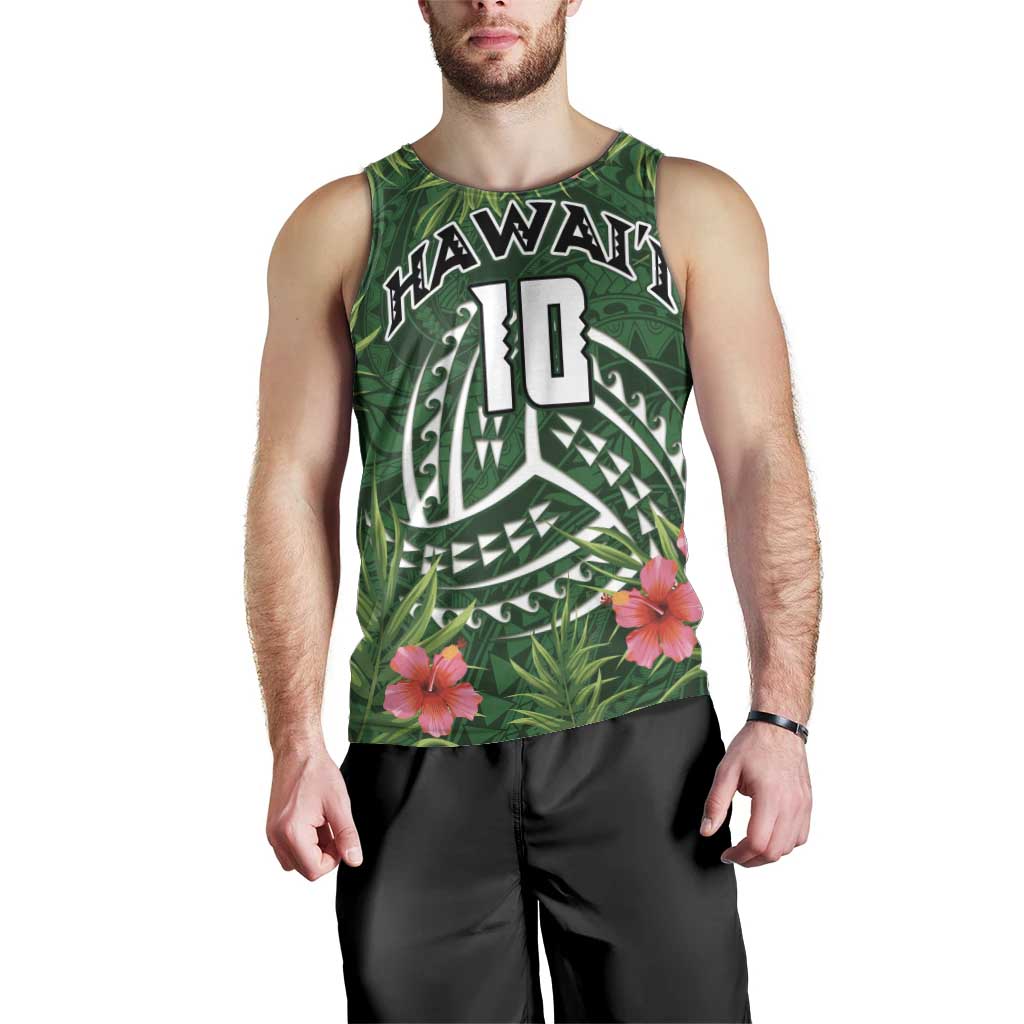 Custom Hawaii Volleyball Men Tank Top Kakau Abstract and Tropical Plants Green Color - Polynesian Pride