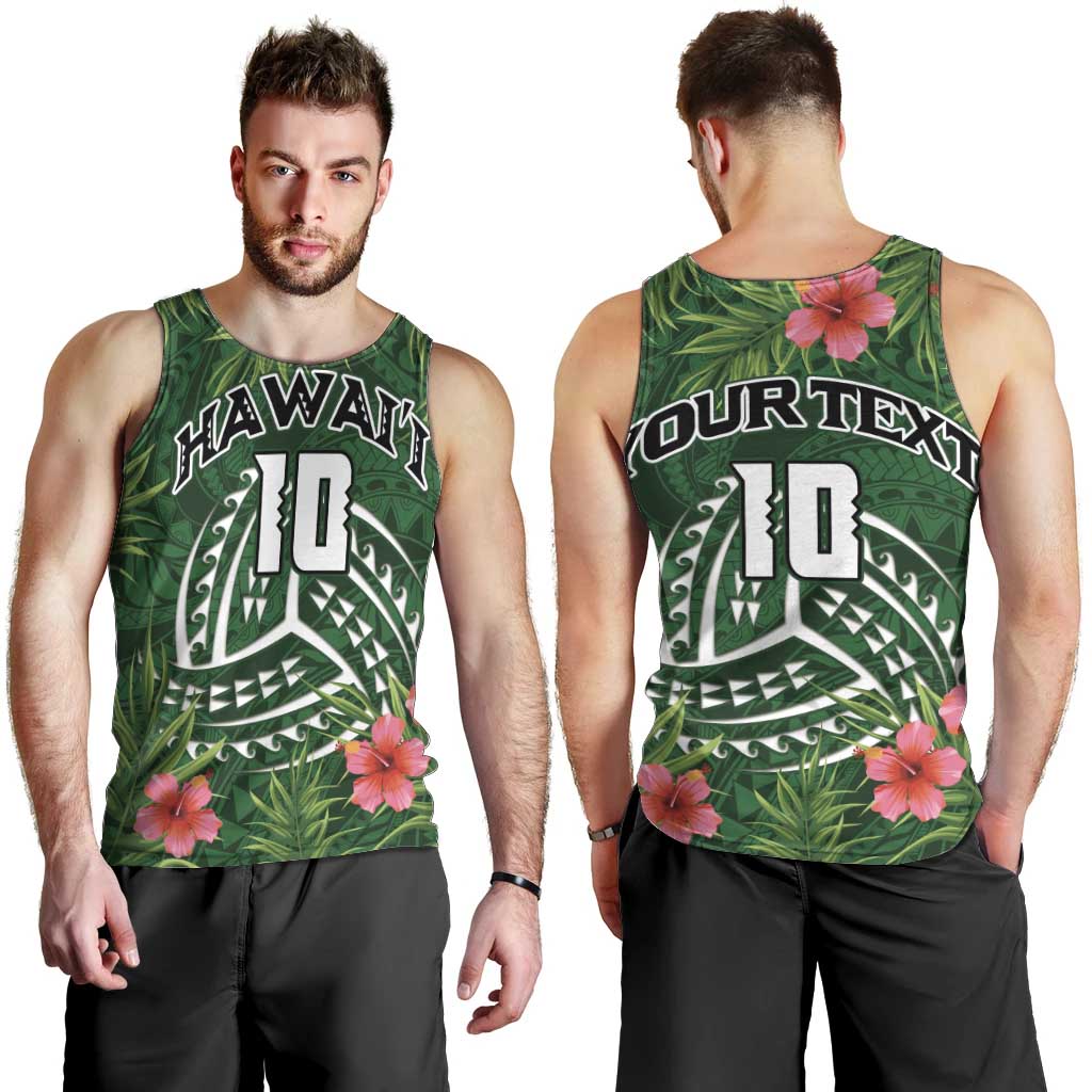 Custom Hawaii Volleyball Men Tank Top Kakau Abstract and Tropical Plants Green Color - Polynesian Pride
