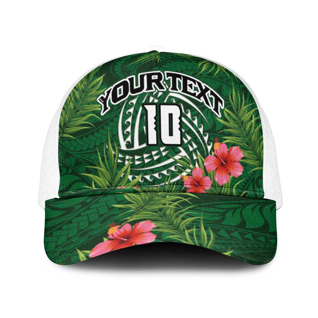Custom Hawaii Volleyball Mesh Trucker Cap Kakau Abstract and Tropical Plants Green Color - Polynesian Pride