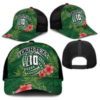 Custom Hawaii Volleyball Mesh Trucker Cap Kakau Abstract and Tropical Plants Green Color - Polynesian Pride