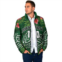Custom Hawaii Volleyball Padded Jacket Kakau Abstract and Tropical Plants Green Color - Polynesian Pride