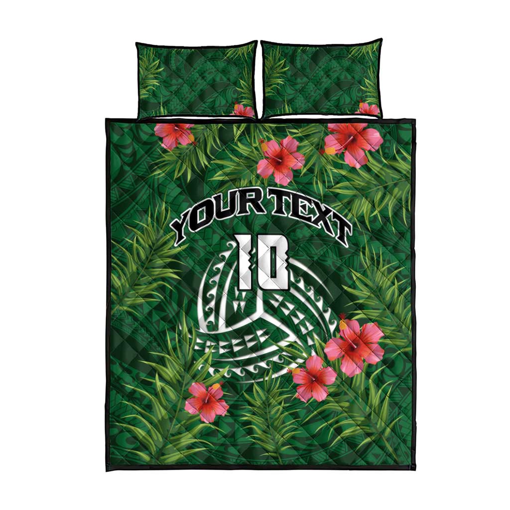Custom Hawaii Volleyball Quilt Bed Set Kakau Abstract and Tropical Plants Green Color - Polynesian Pride