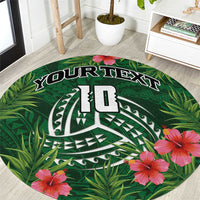 Custom Hawaii Volleyball Round Carpet Kakau Abstract and Tropical Plants Green Color - Polynesian Pride