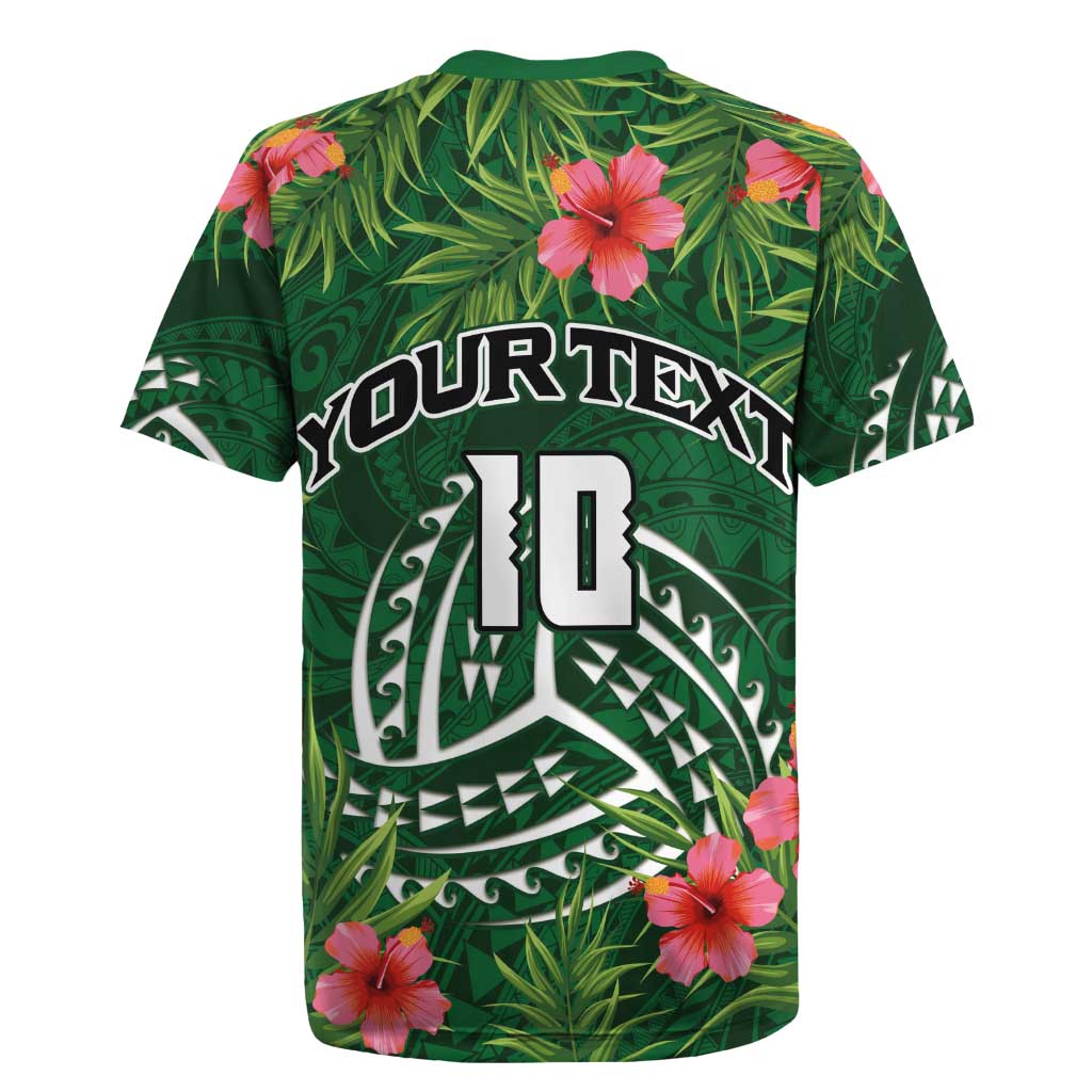 Custom Hawaii Volleyball Rugby Jersey Kakau Abstract and Tropical Plants Green Color - Polynesian Pride