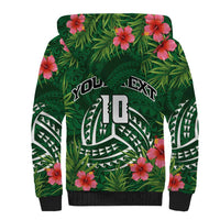 Custom Hawaii Volleyball Sherpa Hoodie Kakau Abstract and Tropical Plants Green Color - Polynesian Pride