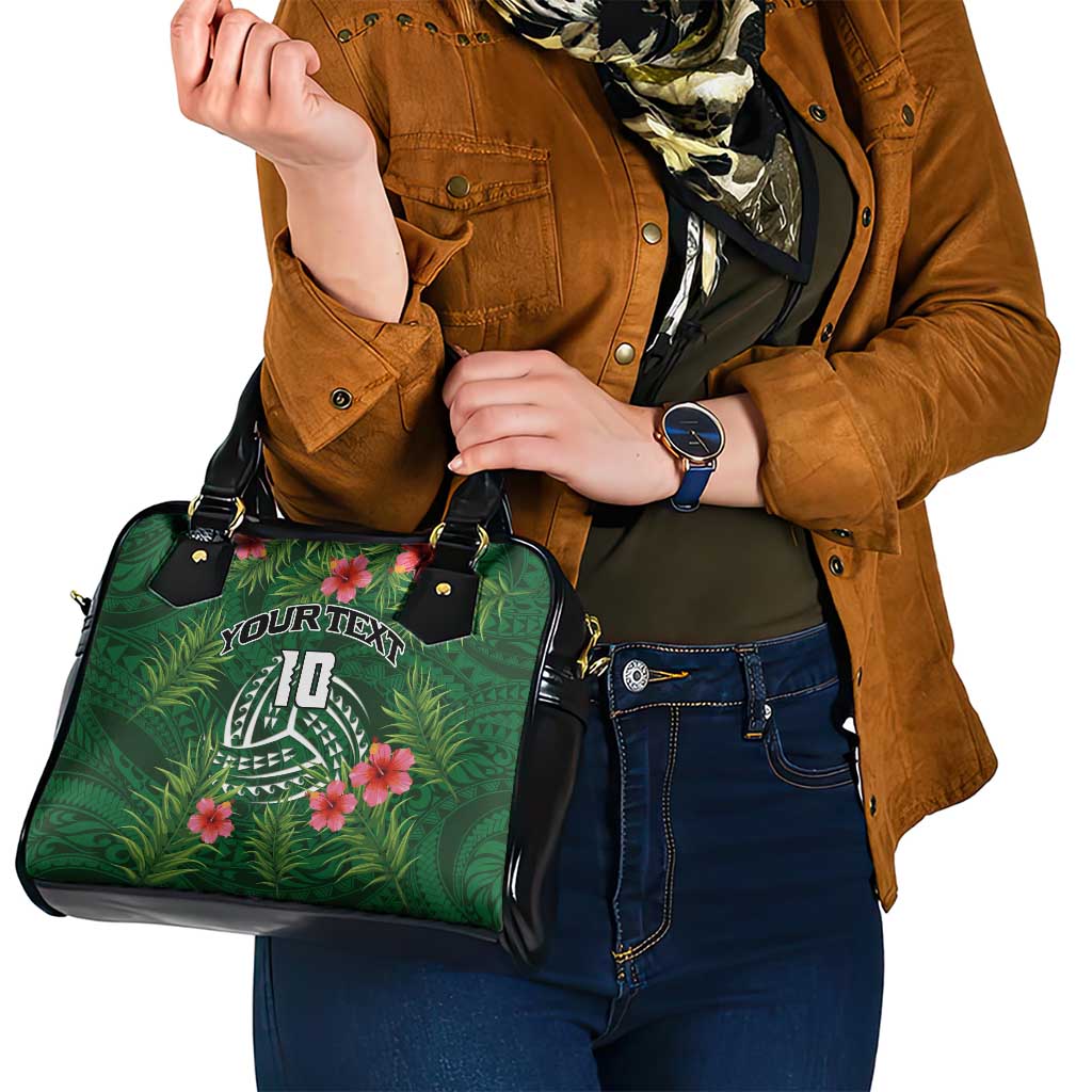 Custom Hawaii Volleyball Shoulder Handbag Kakau Abstract and Tropical Plants Green Color - Polynesian Pride