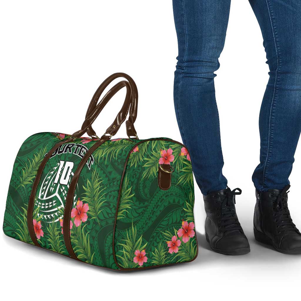 Custom Hawaii Volleyball Travel Bag Kakau Abstract and Tropical Plants Green Color - Polynesian Pride