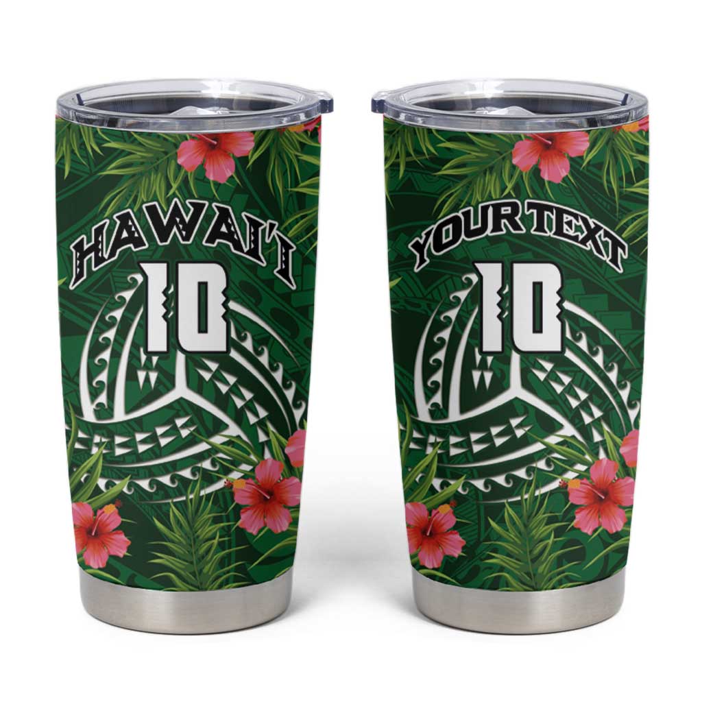 Custom Hawaii Volleyball Tumbler Cup Kakau Abstract and Tropical Plants Green Color - Polynesian Pride