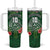 Custom Hawaii Volleyball Tumbler With Handle Kakau Abstract and Tropical Plants Green Color - Polynesian Pride