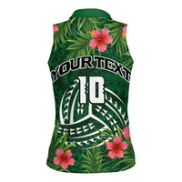 Custom Hawaii Volleyball Women Sleeveless Polo Shirt Kakau Abstract and Tropical Plants Green Color - Polynesian Pride
