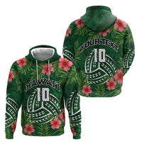 Custom Hawaii Volleyball Zip Hoodie Kakau Abstract and Tropical Plants Green Color - Polynesian Pride