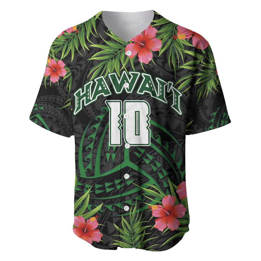 Custom Hawaii Volleyball Baseball Jersey Kakau Abstract and Tropical Plants Black Color - Polynesian Pride