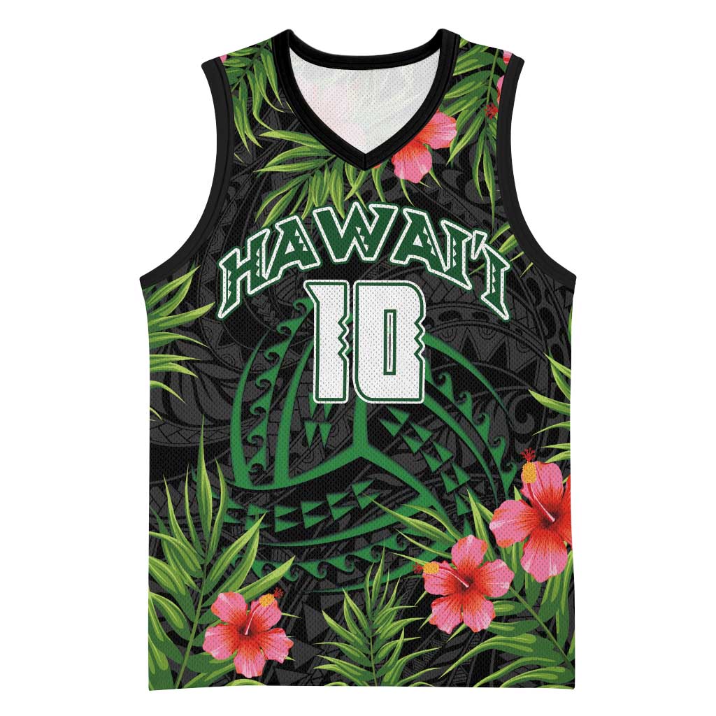 Custom Hawaii Volleyball Basketball Jersey Kakau Abstract and Tropical Plants Black Color - Polynesian Pride