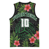 Custom Hawaii Volleyball Basketball Jersey Kakau Abstract and Tropical Plants Black Color - Polynesian Pride