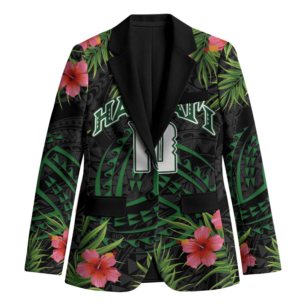 Custom Hawaii Volleyball Blazer Kakau Abstract and Tropical Plants Black Color - Polynesian Pride