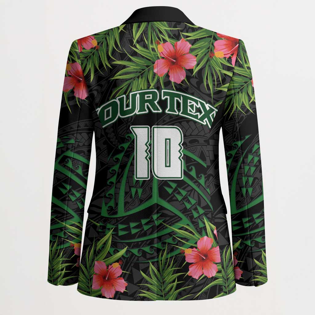 Custom Hawaii Volleyball Blazer Kakau Abstract and Tropical Plants Black Color - Polynesian Pride