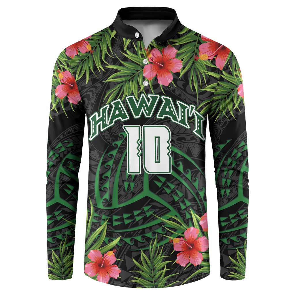 Custom Hawaii Volleyball Button Sweatshirt Kakau Abstract and Tropical Plants Black Color - Polynesian Pride
