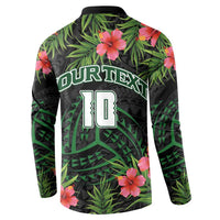 Custom Hawaii Volleyball Button Sweatshirt Kakau Abstract and Tropical Plants Black Color - Polynesian Pride