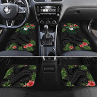 Custom Hawaii Volleyball Car Mats Kakau Abstract and Tropical Plants Black Color - Polynesian Pride