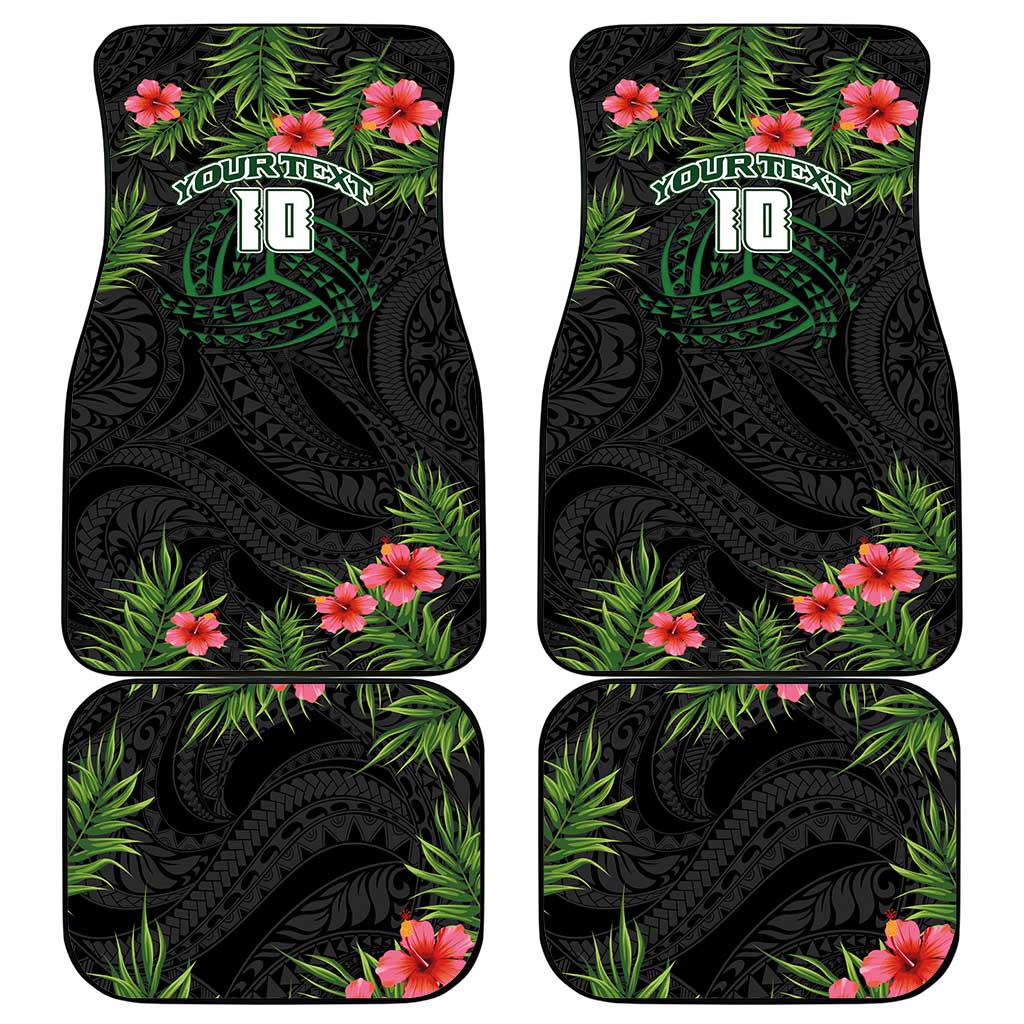 Custom Hawaii Volleyball Car Mats Kakau Abstract and Tropical Plants Black Color - Polynesian Pride
