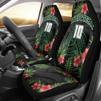 Custom Hawaii Volleyball Car Seat Cover Kakau Abstract and Tropical Plants Black Color - Polynesian Pride