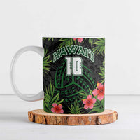 Custom Hawaii Volleyball Ceramic Mug Kakau Abstract and Tropical Plants Black Color - Polynesian Pride