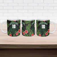 Custom Hawaii Volleyball Ceramic Mug Kakau Abstract and Tropical Plants Black Color - Polynesian Pride