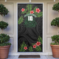 Custom Hawaii Volleyball Door Cover Kakau Abstract and Tropical Plants Black Color - Polynesian Pride