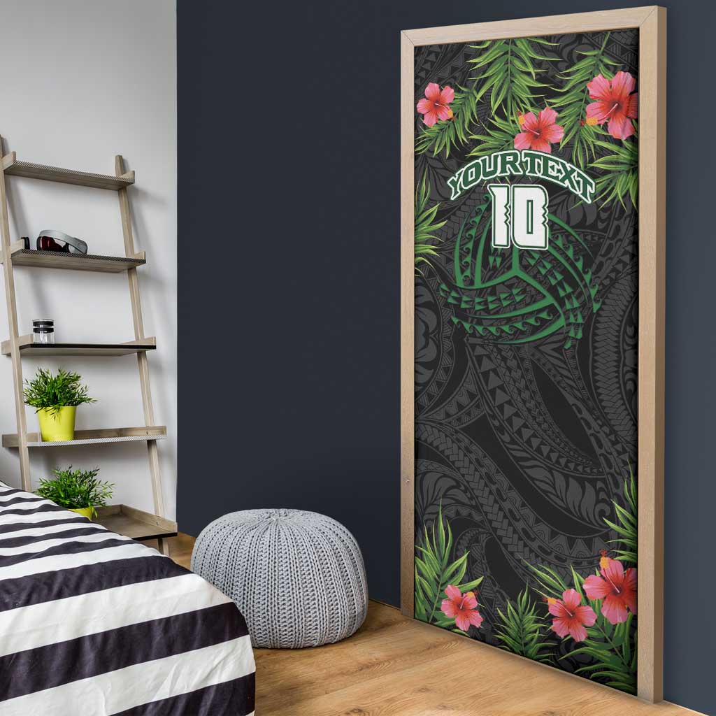Custom Hawaii Volleyball Door Cover Kakau Abstract and Tropical Plants Black Color - Polynesian Pride