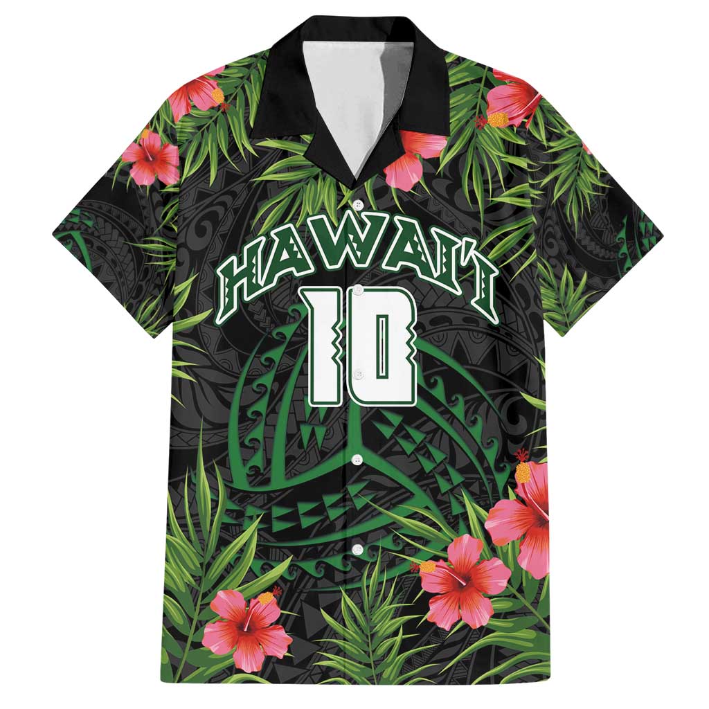 Custom Hawaii Volleyball Family Matching Long Sleeve Bodycon Dress and Hawaiian Shirt Kakau Abstract and Tropical Plants Black Color - Polynesian Pride