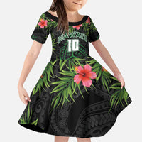 Custom Hawaii Volleyball Family Matching Off The Shoulder Long Sleeve Dress and Hawaiian Shirt Kakau Abstract and Tropical Plants Black Color - Polynesian Pride