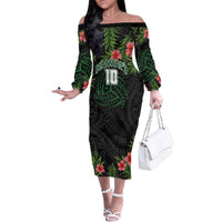 Custom Hawaii Volleyball Family Matching Off The Shoulder Long Sleeve Dress and Hawaiian Shirt Kakau Abstract and Tropical Plants Black Color - Polynesian Pride