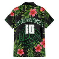 Custom Hawaii Volleyball Family Matching Off Shoulder Short Dress and Hawaiian Shirt Kakau Abstract and Tropical Plants Black Color - Polynesian Pride