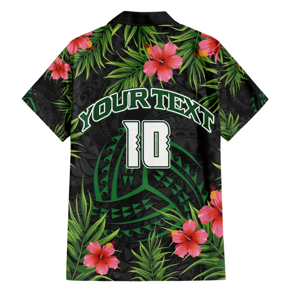 Custom Hawaii Volleyball Family Matching Short Sleeve Bodycon Dress and Hawaiian Shirt Kakau Abstract and Tropical Plants Black Color - Polynesian Pride