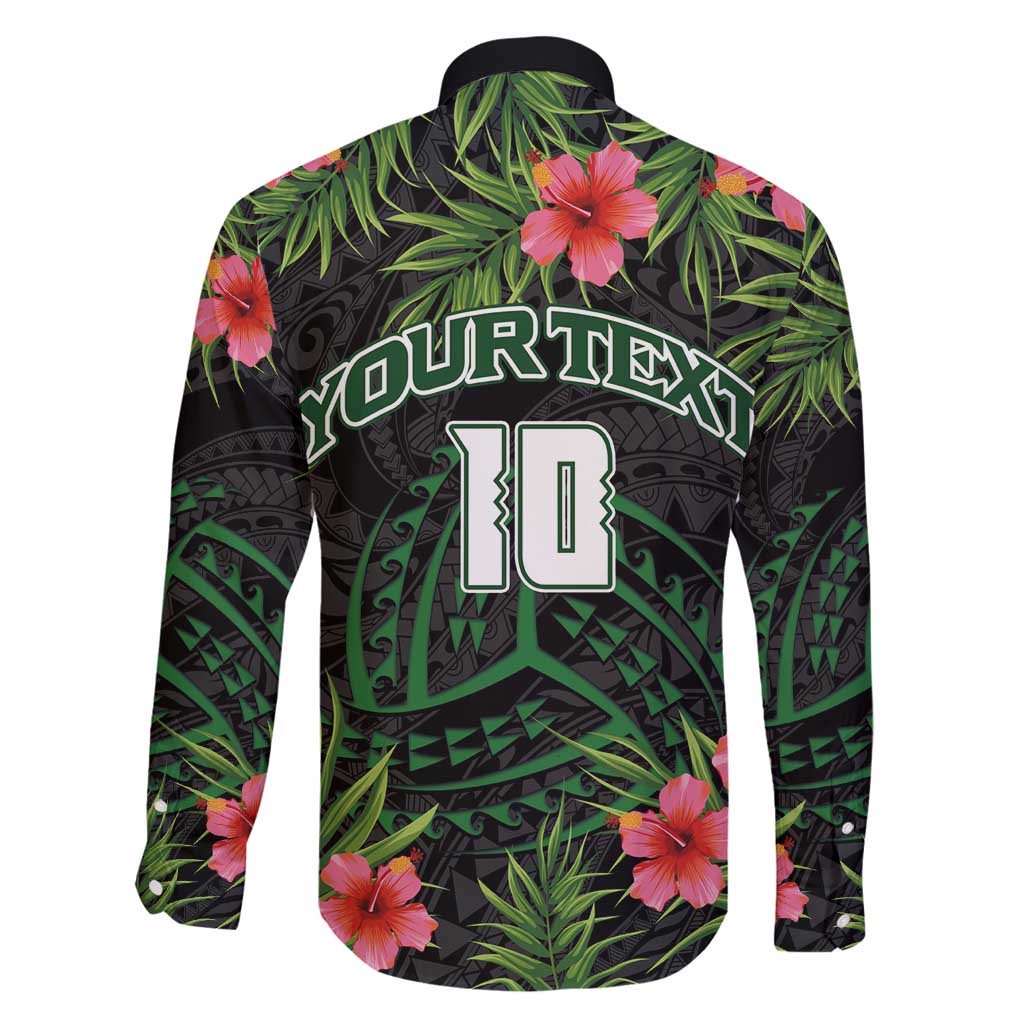 Custom Hawaii Volleyball Family Matching Summer Maxi Dress and Hawaiian Shirt Kakau Abstract and Tropical Plants Black Color - Polynesian Pride